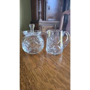 Vintage Thomas Webb England Cut Crystal Creamer Sugar Bowl Lid Set Clear Glass
